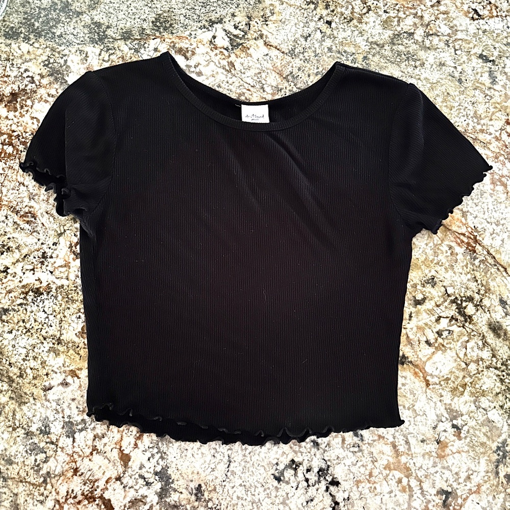 5 for $15 🦋 DESTINED | Lettuce Edge Ribbed Top in Black
